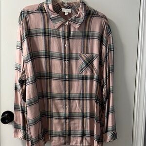 J. Jill Pink and Gray Plaid Button Down Shirt